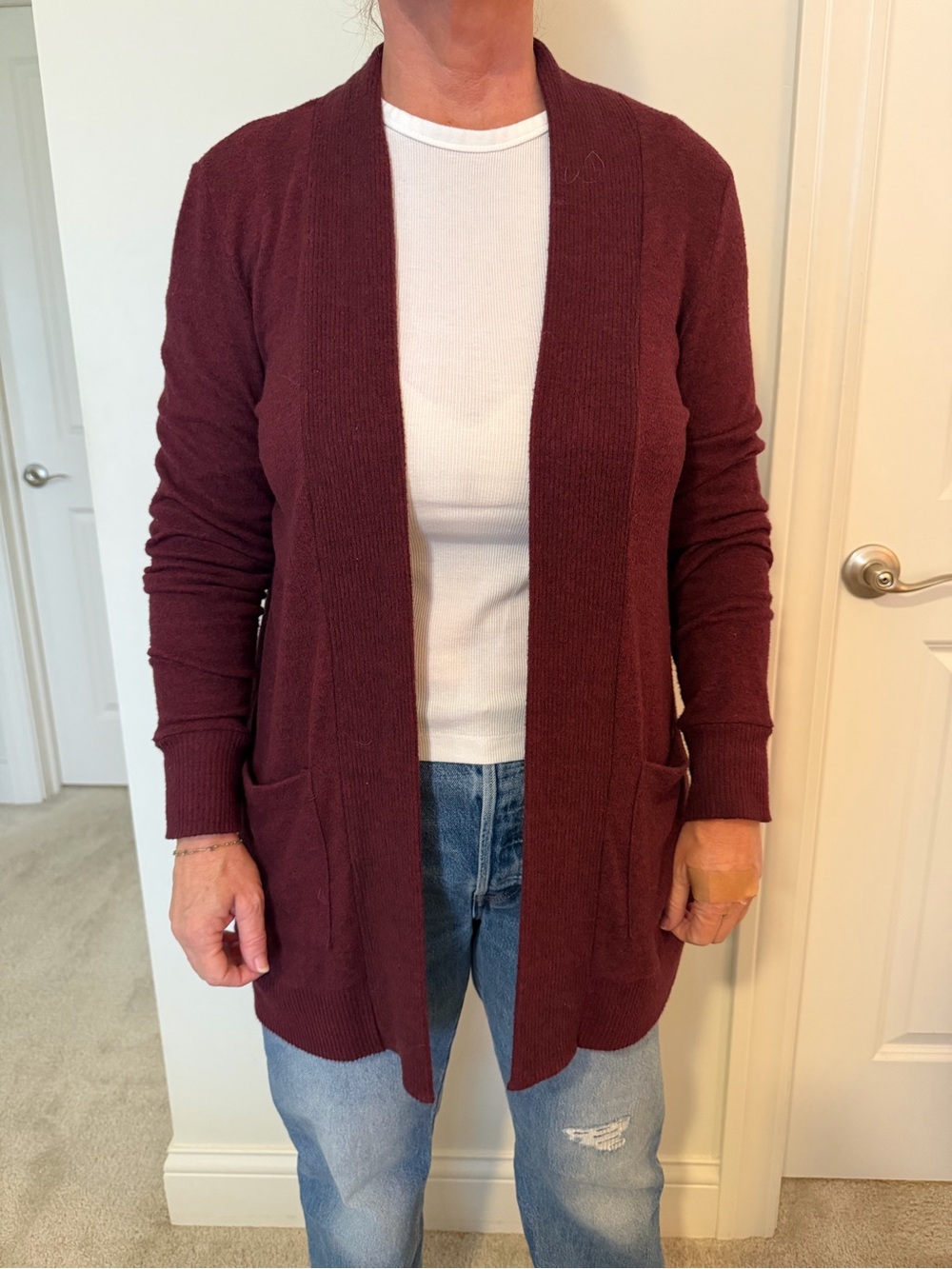 Papermoon Open-Front Wine Red Knit Cardigan